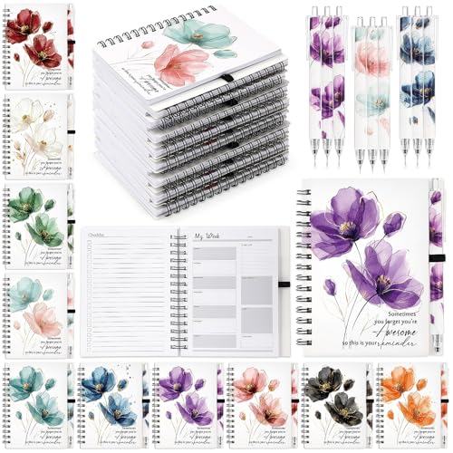 Planificateur hebdomadaire motif floral avec stylo et reliure spirale durable