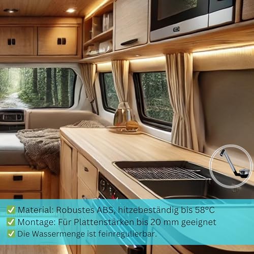 Comet Wasserhahn NOVO 12v für Wohnmobil - Mit 10 mm Anschluss (kalt), Schwarz/Chrom, Kompakter Camping Wasserhahn Mit Pumpe geeignet, Ideal Für Waschbecken Wohnmobil, wasserhahn wohnmobil