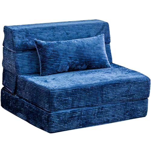 Folding Sofa Bed, Convertible Sleeper Chair with Pillow, High Density Memory Foam Fold Out Couch, Foldable Mattress Futon Sofa for Living Room/Dorm/Guest Use/Apartment/Home Office