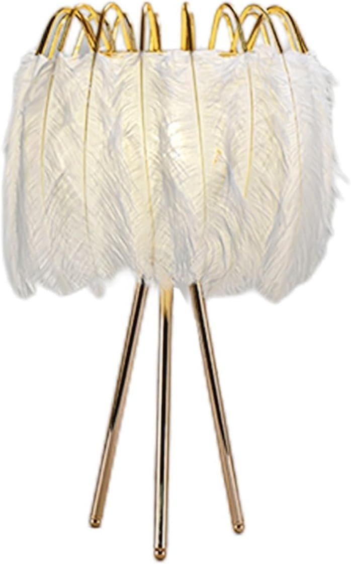 DFAEEKIYO Modern Table Lamp, Feather Bedside Light with Ostrich Lampshade