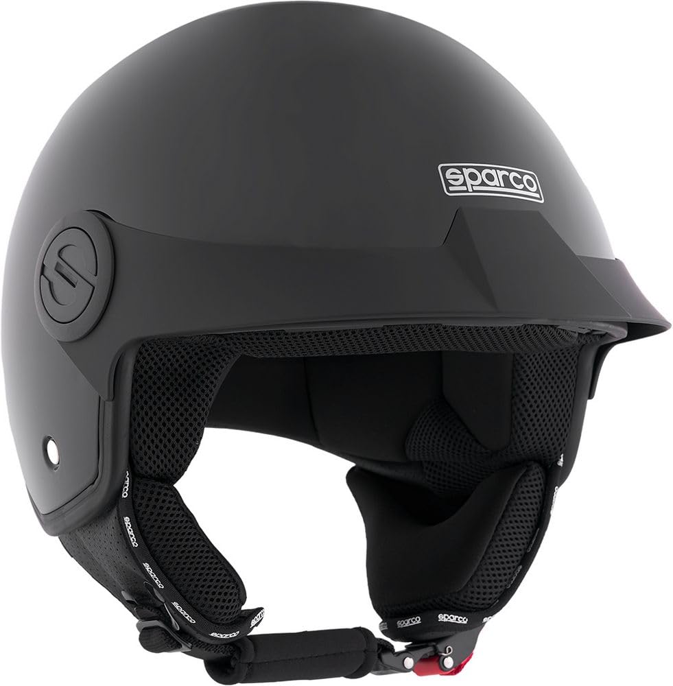 Sparco Casco Demi-Jet con Visera para Motocicletas en Color Negro Metalizado con Carcasa de ABS Talla XS