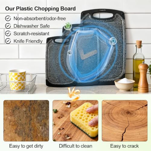 Viretang Plastic Cutting Boards Set of 3,BPA Free,Dishwasher Safe - Image 5