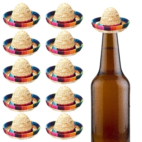 Falafoty Mini Sombrero Mexicano, 10PCS Cinco De Mayo Fiesta Sombrero De Paja Disfraz de Fiesta para Niños Adultos, Sombrero De Fiesta Divertido para Carnaval Verano Fiesta Temática Mexicana