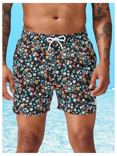 SOLY HUX Swim Trunks for Men Ditsy Floral Print Drawstring Swim Shorts Bathing Suits with Pockets3