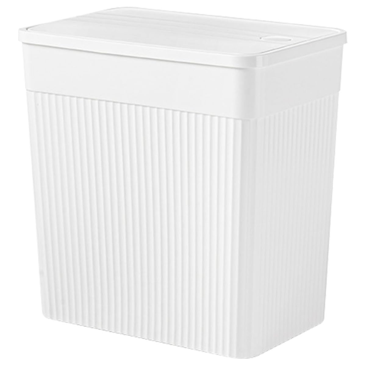 Hemobllo Press-top Trash Can with Lid, Small Narrow Wastebasket for Bathroom and Office, White Plastic Garbage Bin for Home Storage and Organization