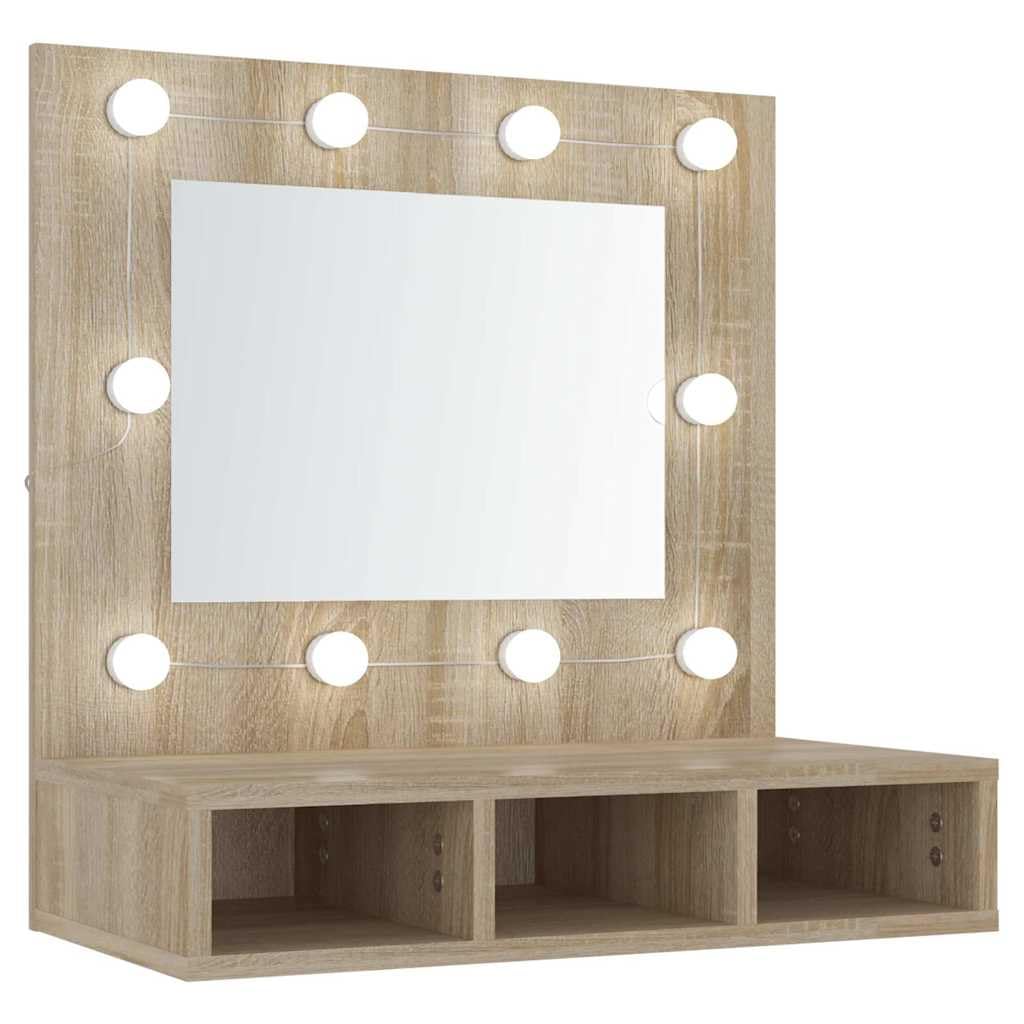 vidaXL Mueble con Espejo y LED Baño Corredor Pasillo Iluminación Entrada Tocador Ducha Aseo Cuarto Armario Decoración Adorno Casa Color Roble Sonoma