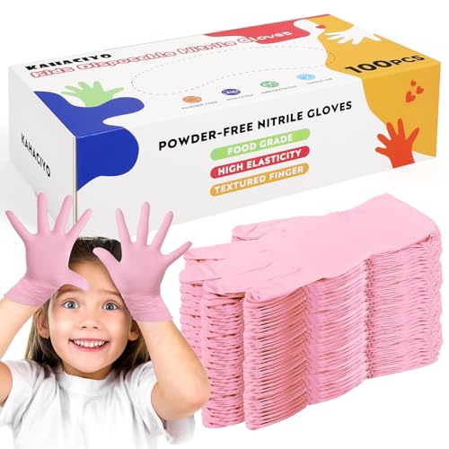 KAHACIYO Kids Nitrile Gloves, Disposable Nitrile Gloves for 4-10 Years - Latex and Powder Free -Kid Size for Cooking, Gardening Crafting, Painting, Cooking, Cleaning(100PCS)
