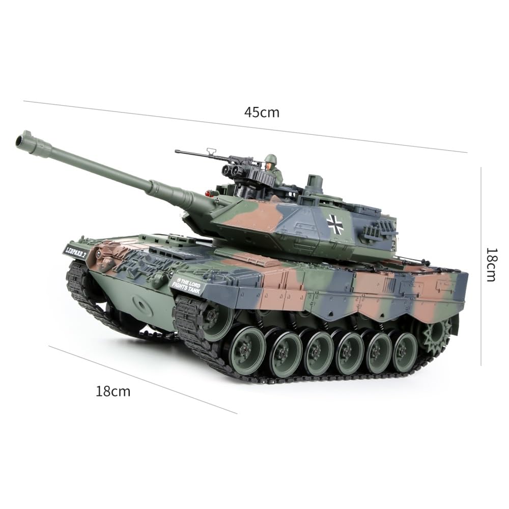 s-idee® Char RC S822 - Léopard allemand - Camouflage militaire - Vert - Échelle 1:18 - 2,4 GHz - Avec fonction de tir