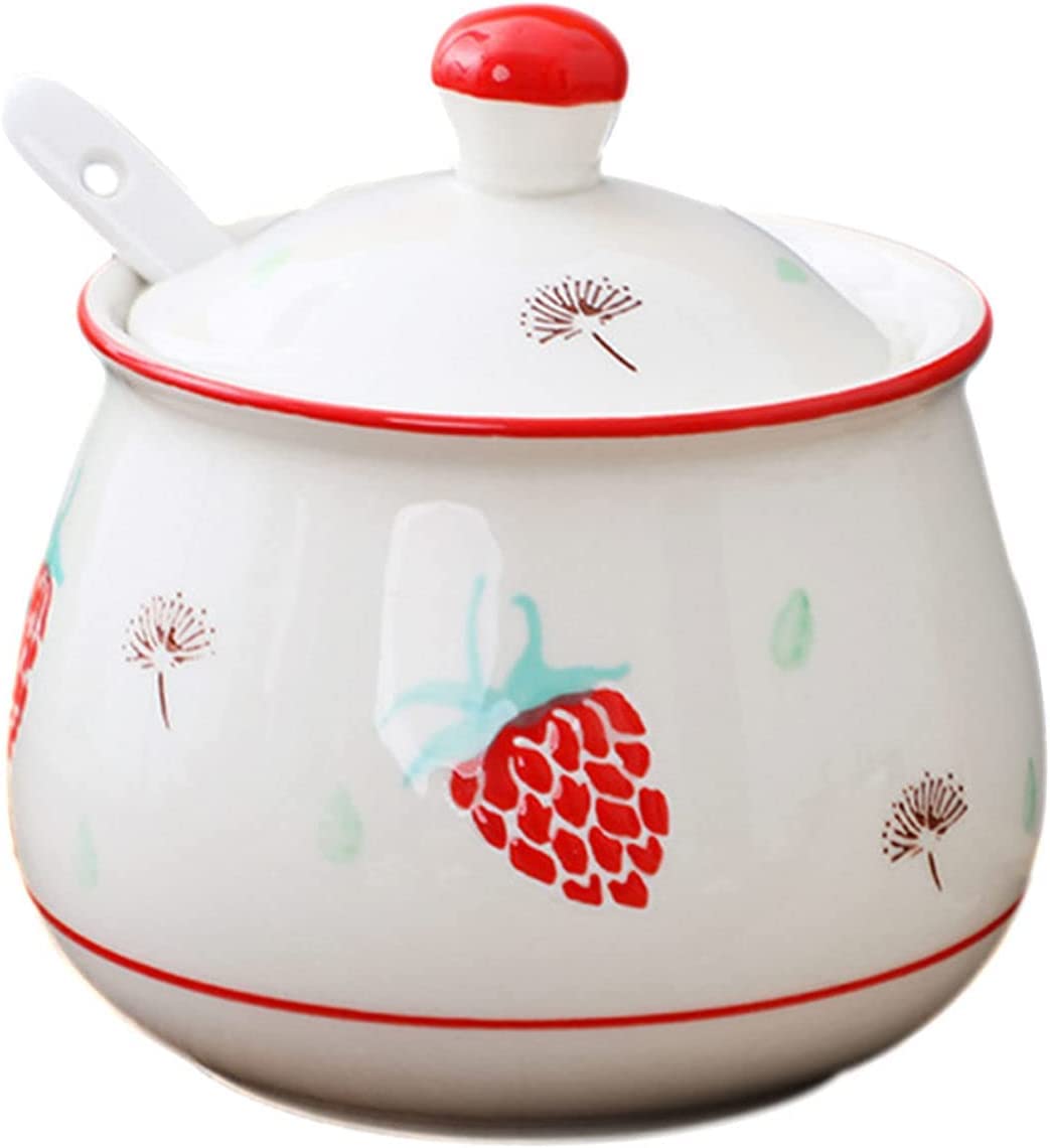 Azucarero de cerámica, jarra for crema, azucarero retro nórdico con tapa, tarro de almacenamiento con patrón dibujado a mano, azucarero de porcelana, tarro de especias, for cafetería, restaurante, azu
