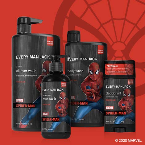 Every Man Jack Body Wash - Marvel Spider Man | 16.9-Ounce Twin Pack - 2 Bottles Included | Naturally Derived, Parabens-Free, Pthalate-Free, Dye-Free, And Certified Cruelty Free #TOP7