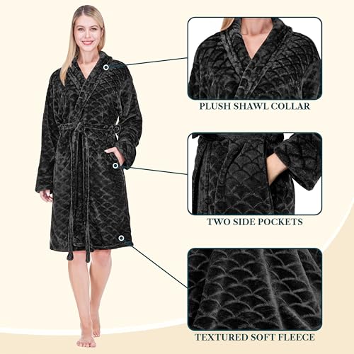 Image of PAVILIA Plush Robe for Women, Soft Fleece Short Bathrobe, Warm Lightweight Knee Length Lounge Robe with Pockets