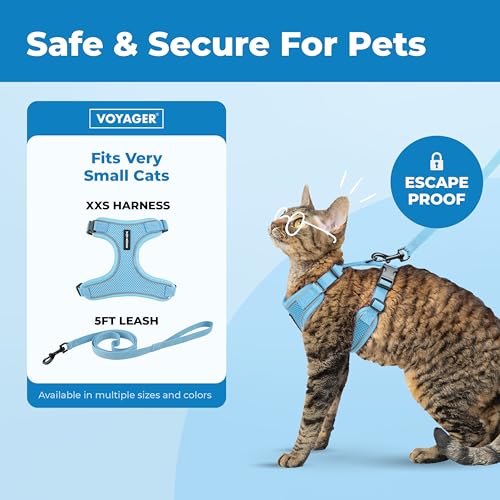 Image of Voyager Escape-Proof Step-in Lock Cat Harness & 5ft Neoprene-Handle Leash Set All-Weather Mesh with Reflective Stitching for Small to Large Cats by Best Pet Supplies, Baby Blue (327), XXS