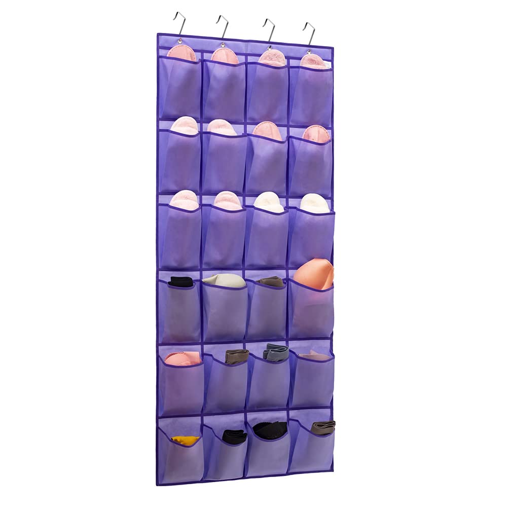 ANIZER Over The Door Hanging Shoe Organizer Shoe Rack Hanger 24 Large  Fabric Pockets Holder with Sturdy Hooks (PURPLE)