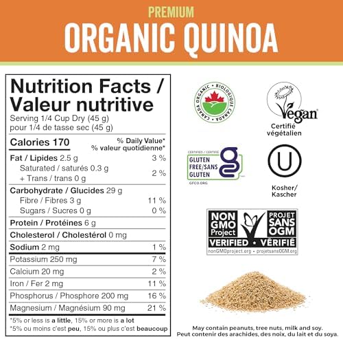 Viva Naturals Organic Quinoa (4 lb) – Quinoa Organic, Non-GMO & Pre-Washed Whole Grain | Gluten-Free Vegan Plant Protein, Source of Fibre & Iron, Puffed Rice & Pasta Substitute