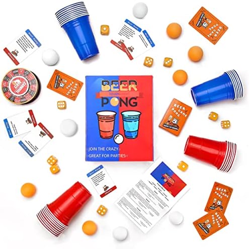 Chennyfun 52PCS Beer Pong Game Set, 30 Red and Blue Beer Pong Cups & 10 Beer Pong Balls, Drinking Game with Punitive Movement and Drinking Cards, Retro Party Cups for Party, Birthday, Christmas Fun