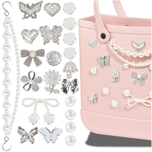 Mon Caramel 22PCS Rubber Beach Bag Accessories Charms,Rubber Beach Totes Inserts,Lovely Butterfly Charms