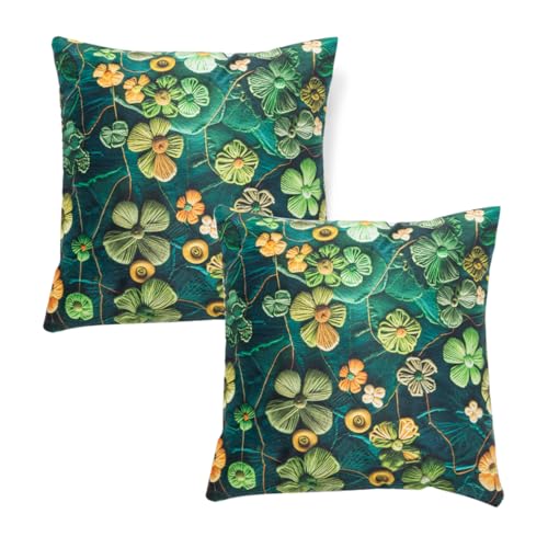 Image of HOKIPO 'Nature Muse 7D' Premium HD Printed Holland Velvet Sofa Cushion Cover | 16x16 Inch (40x40 cm) | Pack of 2, Emerald Garden (IN-923-D4*2)
