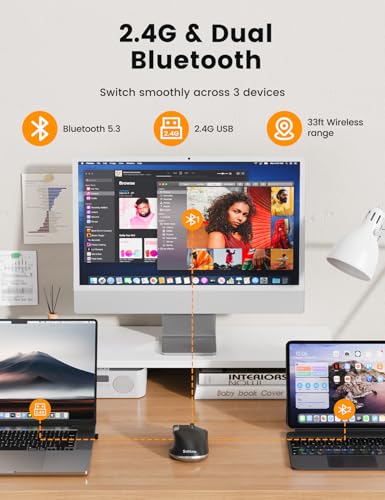 Image of SABLUTE Wireless Mouse for Laptop (2.4G+2BT+Wired),Ergonomic Optical Mice | 800mAH Rechargeable, Ultra-Fast Scrolling, Side Scroll, Quiet Clicks, 8K DPI, 5 Programmable Buttons, Work with Win /Mac- MAM6