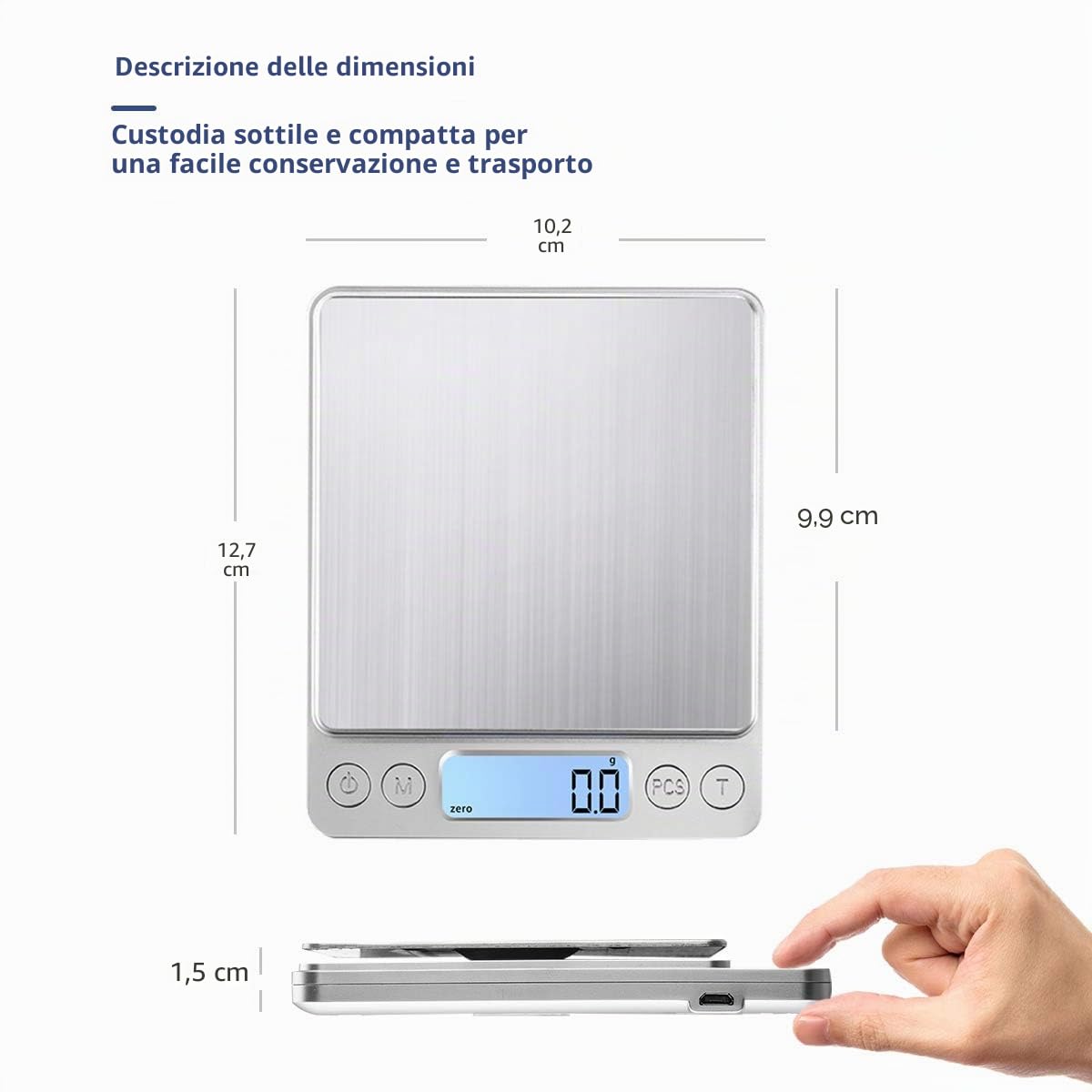Bilancia da cucina digitale con ricarica USB, 3kg/0.1g Bilancia digitale ad alta precisione per la casa, per ingredienti da forno, gioielli, francobolli e caffè, superficie di pesatura in