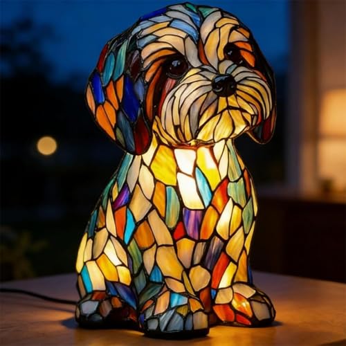 Stained Glass Dog Lamp Series - 3D Retro Resin Tabletop