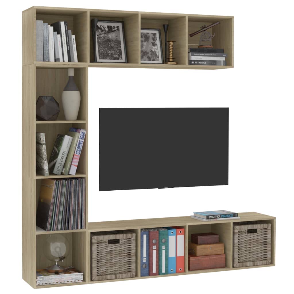 Set libreria mobile TV 3 pezzi, rovere Sonoma 180 x 30 x 180 cm