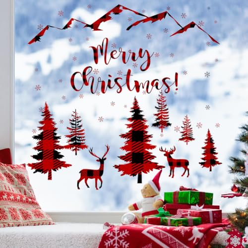 Vinilo adhesivo navideño rojo y negro con ciervo y copos de nieve miniatura 6