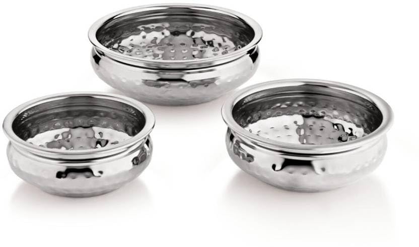 Fortune Cookware Stainless Steel Serving Bowl with Lid Set of 3 pcs | Mixing Steel Big Bowl | Salad, Rice, Desert, Bowl Set | Matt Finish, Food Grade, Silver (B0D93WHY2J) Amazon Price History, Amazon Price Tracker