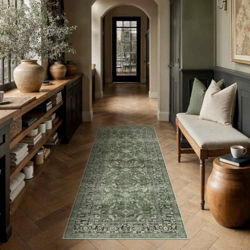 HUGEAR Vintage Teppich Läufer Flur 60x180cm Grün Waschbar