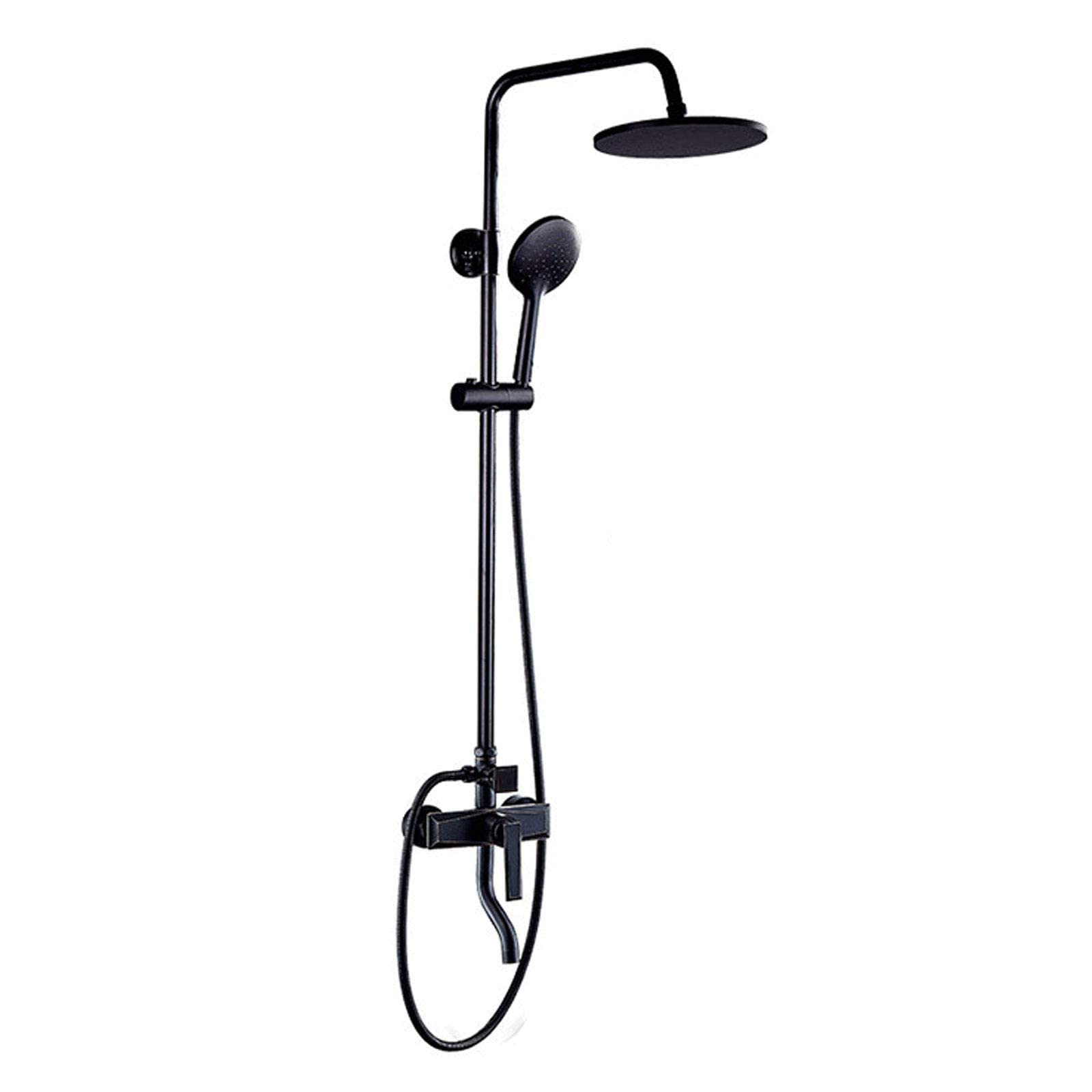 NGDFGR Antique Brass Shower, Black Wall Mounted Shower Set With Round Overhead Shower Head Bath Tap, Traditional Shower Mixer Set For Bathroom Hotel Gym,A,C