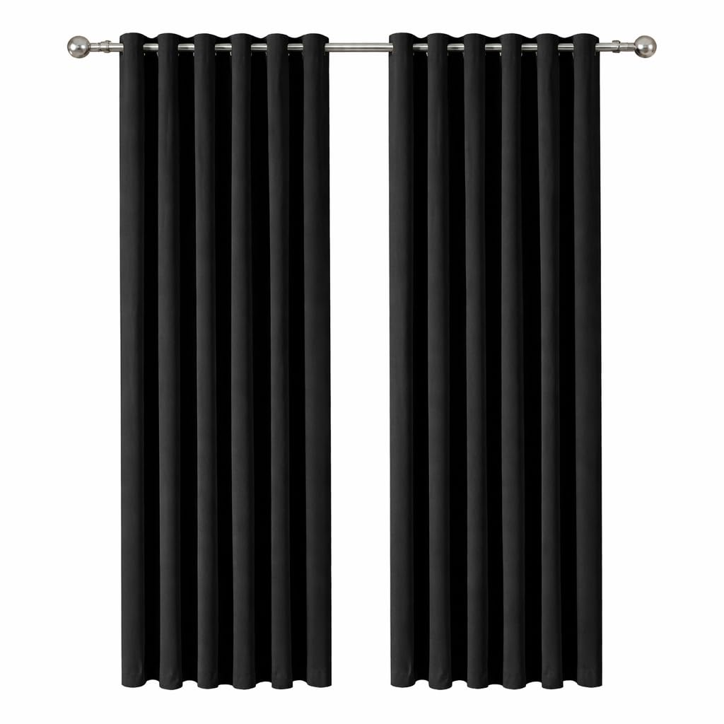 Ameha Black Eyelet Out Curtains For Bedroom Soundproof Thermal Insulated Ring Top Kitchen Curtain 46X72 Inch, 2 Pieces With Tiebacks