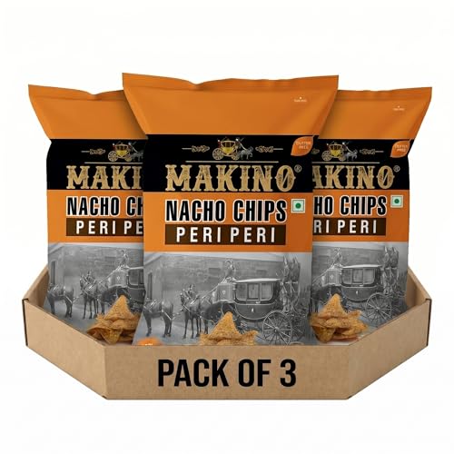 Image of Makino - Nacho Chips Peri Peri Flavour 150 Gram | Tortilla | Healthy | Tasty Savoury Snack | Delicious Nacho Chips | Low Calorie - Pack Of 3