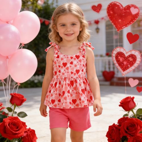 Image of Toddler Girls Clothes Summer Short Set Outfit Tie Knot Shoulder Sleeveless Ruffle Tops and Shorts 2PC Clothing Set