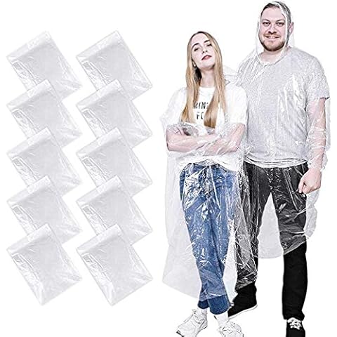 ALBOYI 10 Pack Disposable Rain Ponchos, Waterproof Rain Poncho for Women & Men, Adult Emergency Raincoats with Drawstring Hood & Elasticated Wrists, Rain Coats for Outdoor Activities Cover