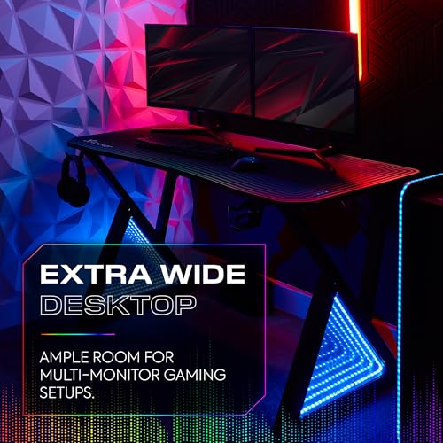 X-Rocker Infinity RGB Gaming Desk 140 x 60cm, Large Gaming Table for Laptop Home Office Desk, with Headphone Hook and Cup Holder, Includes FREE Mouse Pad BLACK - Image 8