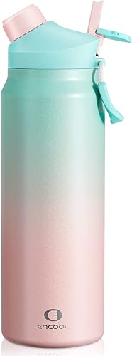 Botella de agua de acero inoxidable aislada con tapa con popote y boquilla, a prueba de fugas, doble pared, para deportes, gimnasio (32 onzas,