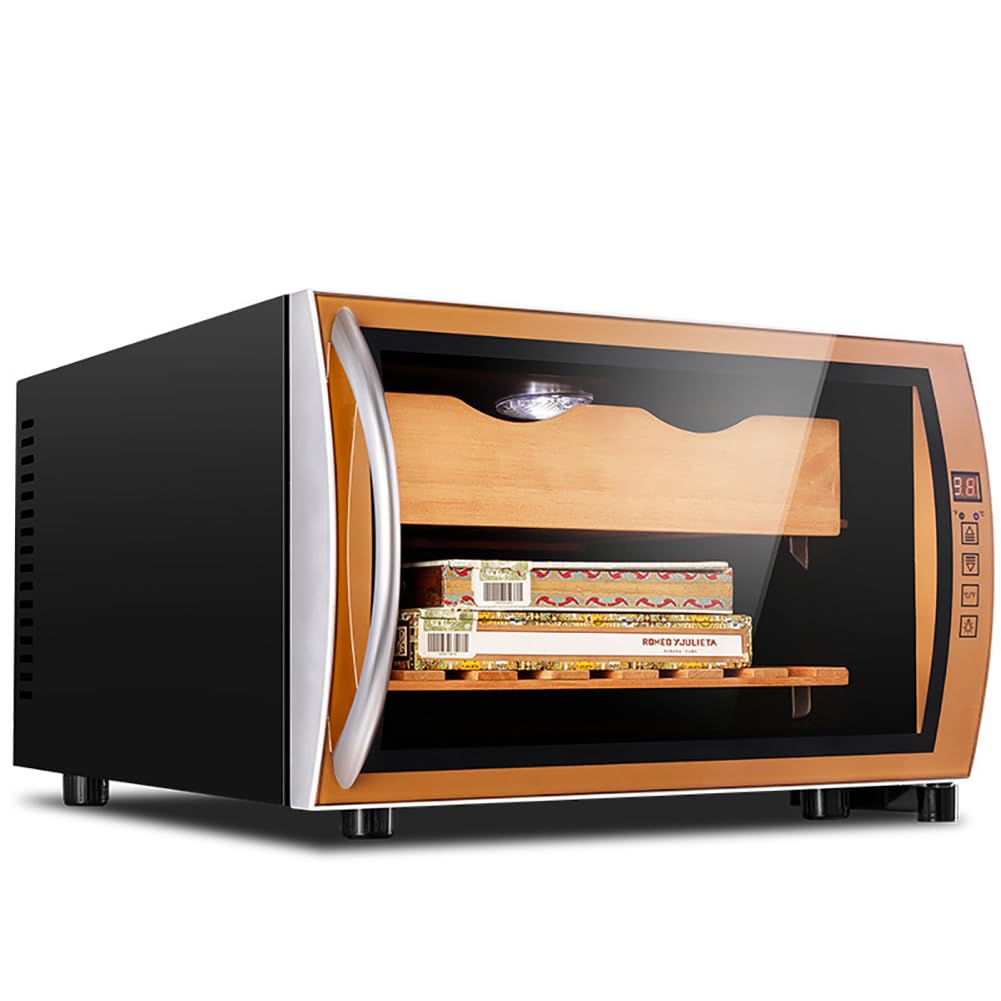 25L Electric Cigar Humidor, 150 Pojemność nawilżający, funkcja chłodzenia, kontrola dotykowa + oświetlenie LED, 11-18 ℃ Regulacja temperatury, energooszczędna cicha operacja,Gold