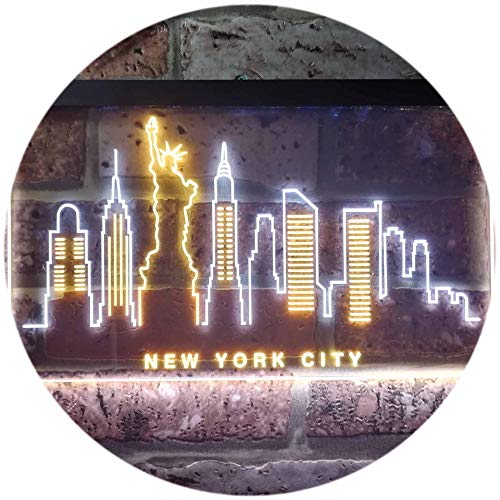 New York City Skyline Silhouette Dual Color LED Enseigne Lumineuse Neon Sign Blanc et jaune 600 x 400mm st6s64-i3275-wy