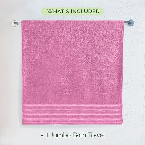 Image of Elegant Comfort 100% Turkish Cotton 4 Lines Viscose Stripe Jumbo Bath Towel - Hotel Spa Quality Extra Large 35 x 70 Inch Bath Towel Ultra Soft, Super Absorbent Quick Dry Large Bath Towel, Light Pink