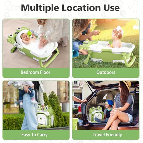 Image of Collapsible Baby Bathtub for Newborns with Thermometer and Soft Floating Cushion Portable and Foldable Travel Baby Boy Bath Tub for Infants to Toddler 0-36 Month (Green)