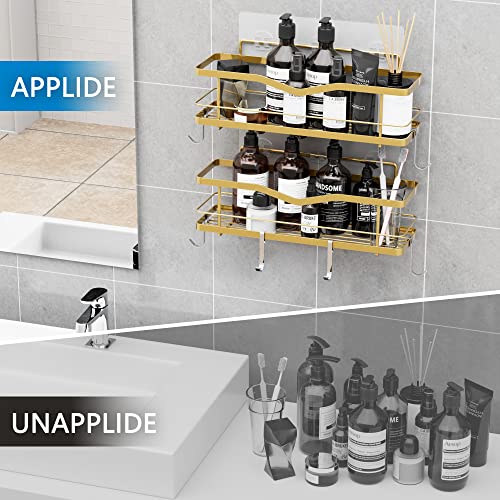 Mzf 2-Pack Shower Caddy, No Drilling Adhesive Shower Shelf, Rustproof Stainless Steel Bathroom Shower Organizer Storage, Shower Shelf For Inside Shower & Kitchen Storage, Gold #TOP6