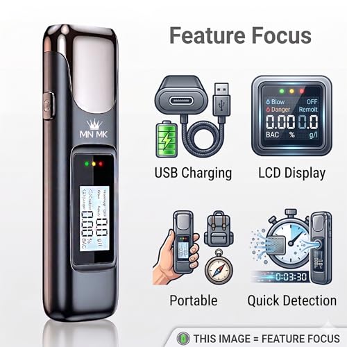 Image of MNMK Alcohol Breathalyzer Tester for Car | High Accuracy BAC Meter | USB Rechargeable Digital Alcohol Tester with LCD Display | Portable Drink & Drive Safety Device