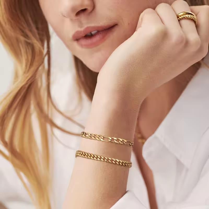 18K Gold Plated 5mm Figaro Chain Bracelet for Men – Stainless Steel, Durable Shine, Lobster Clasp – Available in 7Inch and 8Inch Sizes - Image 2