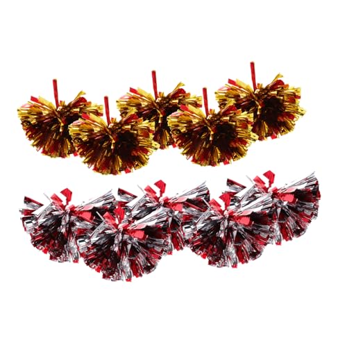 BESPORTBLE Metallic Flower Ribbons Cheer Pom Poms 10 Pack Cheerleader Pompoms for School Sports Games Flexible Sparkling