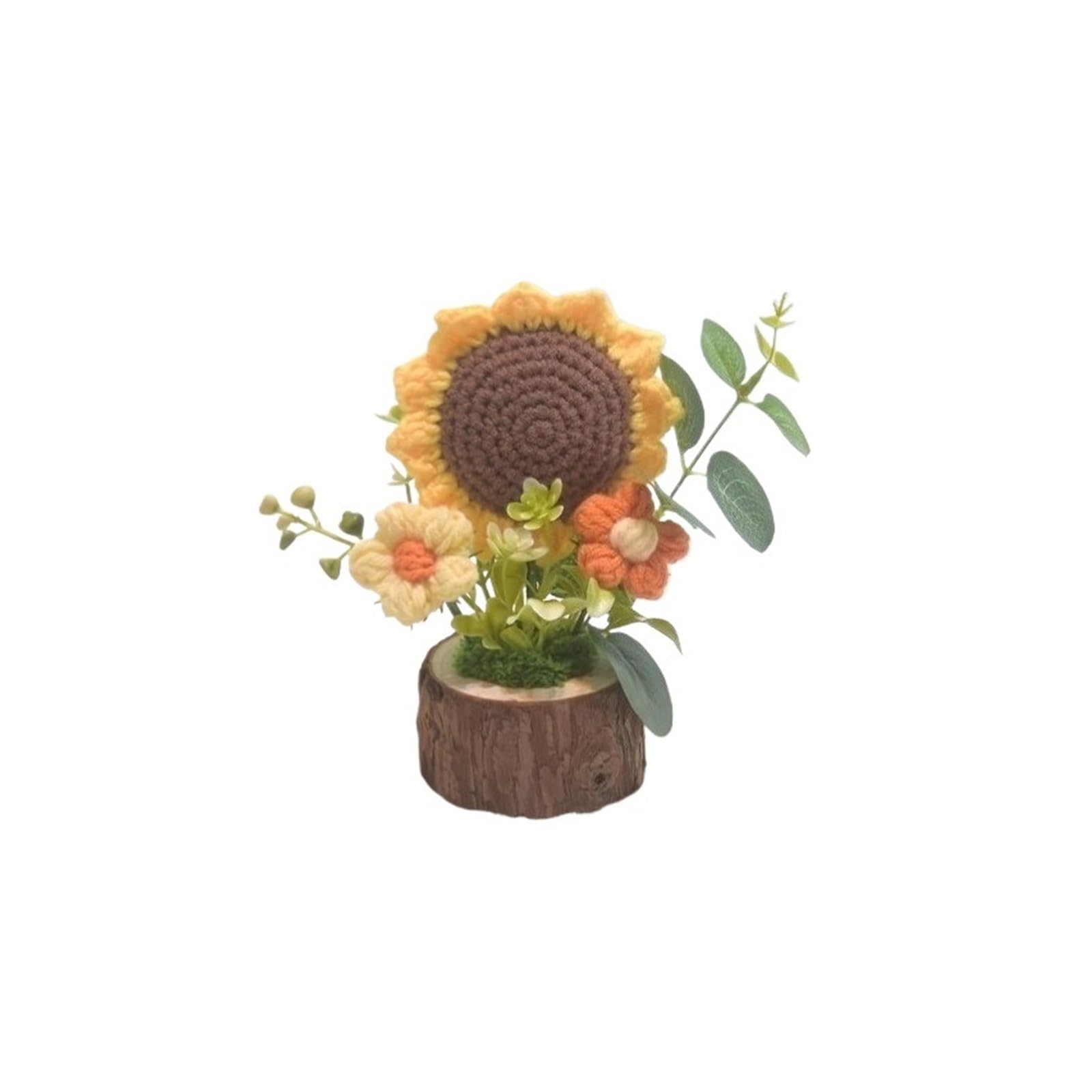 FCfpxwtz Artificial Crochet Flower, Vintage Crochet Sunflower Bouquet Handmade Cotton For Graduation Anniversary Home Decor