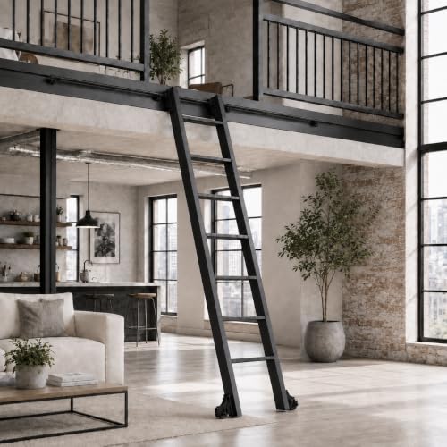 8FT Aluminum Rolling Loft Ladder with Track