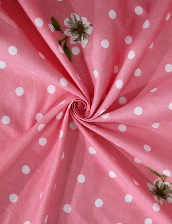 Image of Glace Cotton Single Bedsheet 60x90 Inches with 1 Pillow Cover 18x28 Inches - Pink Floral Polka Dot Print Bed Sheet Set - Soft Flat Bedcover for Single Mattress Girl Bedroom Hostel Room - Pink