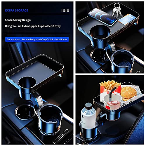 Image of Multifunctional Car Cup Holder Expander with Rotable Food Tray for Road Trips