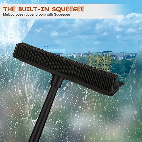 Doogepiit Rubber Broom For Pet Hair Remover,Carpet Rake-Rubber Broom With Squeegee, Portable Detailing Lint Remover Brush, Pet Hair Removal Tool For Carpet, Hardwood Floor, Tile, Window #TOP5