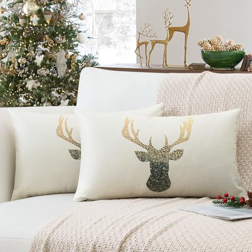 Sungeek 2er Set Weihnachten Kissenbezüge, Hirsch Doppelseitiges...