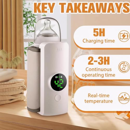 Image of Baby Bottle Warmer Portable Cordless Milk Heater with Digital Temperature Display - Waterless Fast Heating Bottle Warmer for Breast Milk & Formula, Travel Friendly Feeding Warmer with USB Charging